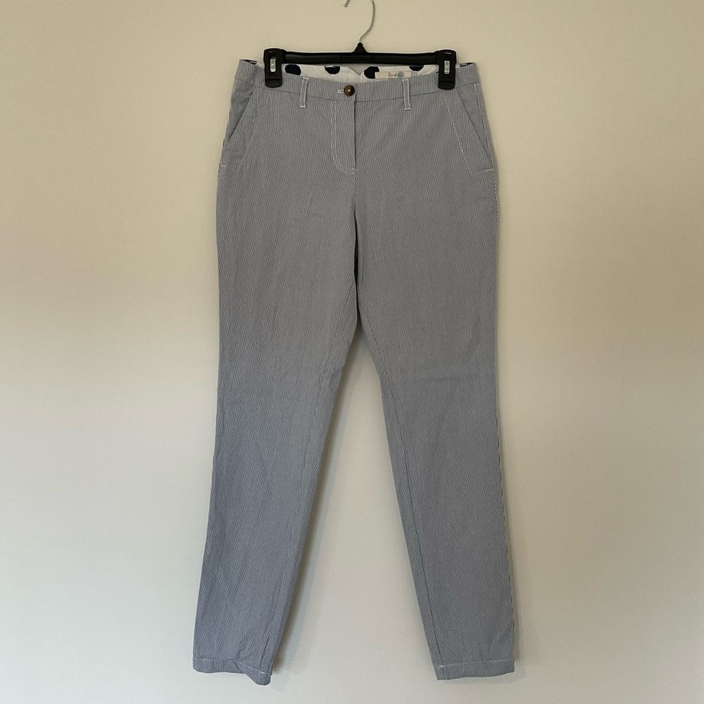 Boden Navy and White Pinstriped Ankle Pants 6 Casual Work Office Artsy